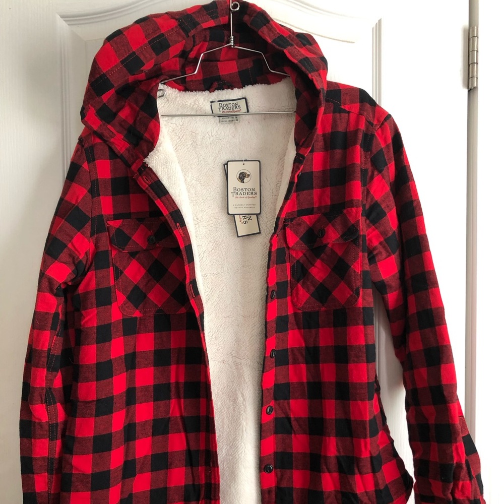 Plaid button up hoodie jacket